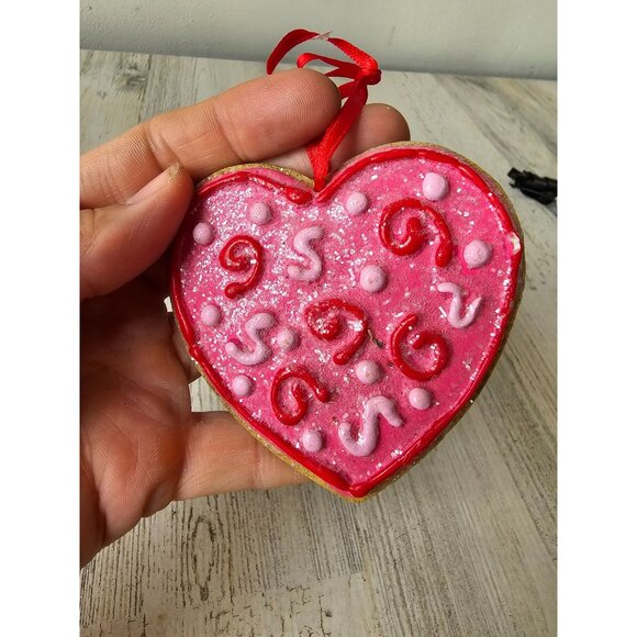 Large heart cookie Valentine's ornament decor glitter sparkle unique vintage - Picture 4 of 7